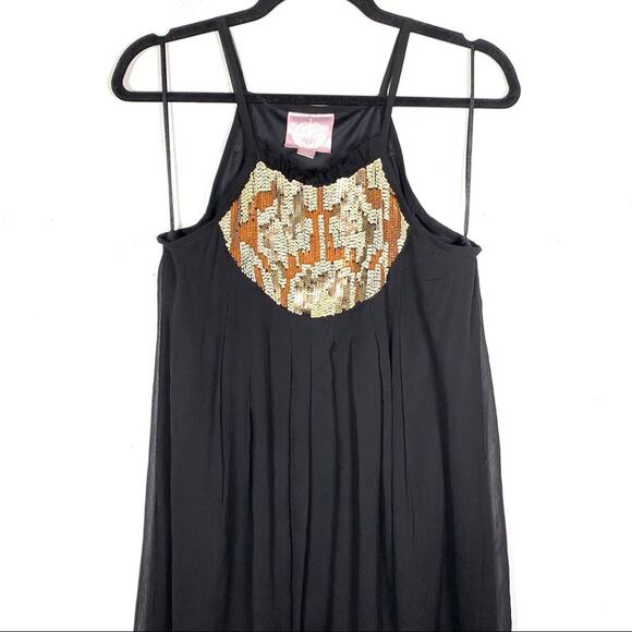 Romeo & Juliet Couture black sequined chiffon knee length halter dress medium M - Picture 2 of 7